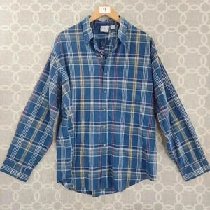 Vintage Saddle brook Blue Plaid button Down Long Sleeve shirt Men's XL